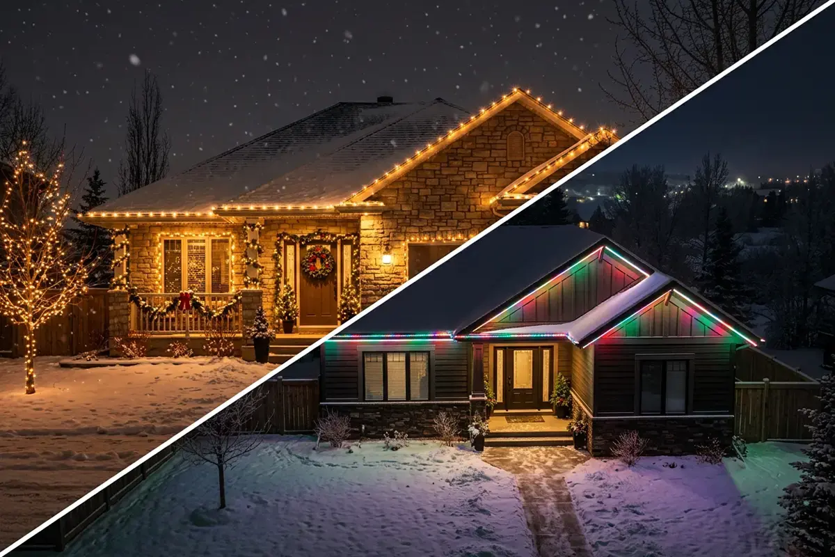 Seasonal vs. Permanent Christmas Lights in Cochrane